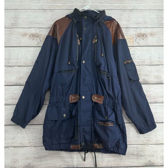 Vintage Ossi Skiwear Hooded‎ Snow Jacket Men's Size Medium Blue/Brown - Picture 1 of 16